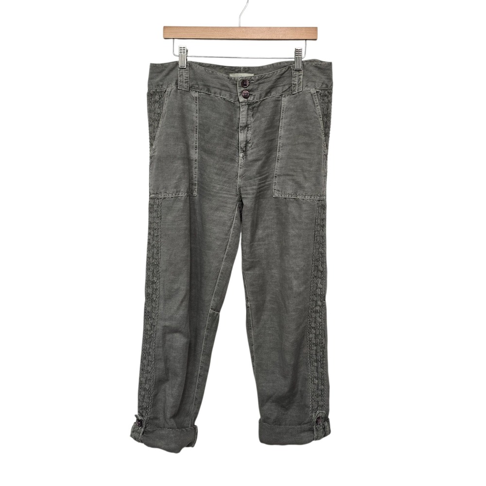 Sundance Olive-Grey Cropped Cargo Pants with Braided Side Trim
